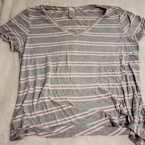 4/20 Comfy striped v neck t shirt with side tie